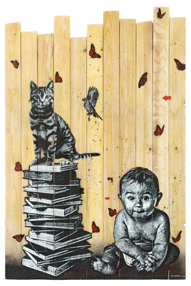 Books , Cat , Bird and Baby Wood 160x110cm Prix 9500Ôé¼