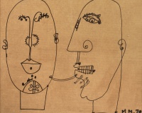 Deux Visages, 1970 Feutre sur papier Kraft 46,5x54,5cm monogrammé et daté en bas à droite, provenance Galerie l’oeil de boeuf, Paris 9800€